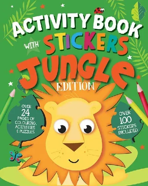 JUNGLE ANIMALS ACTIVITY BOOK with over 100 STICKERS - COLOURING,PUZZLES & MORE