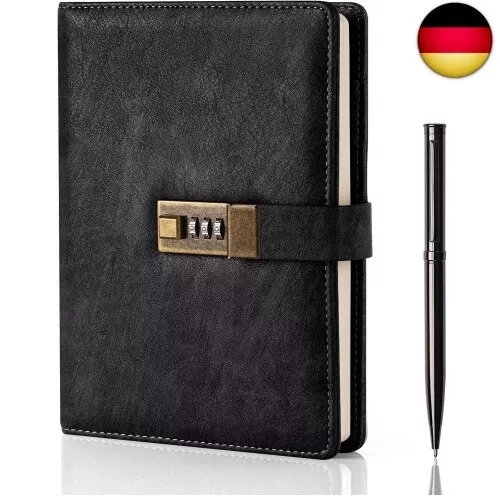 WEMATE Tagebuch mit Schloss, A5 PU Leder Journal mit Schloss 240 Seiten,