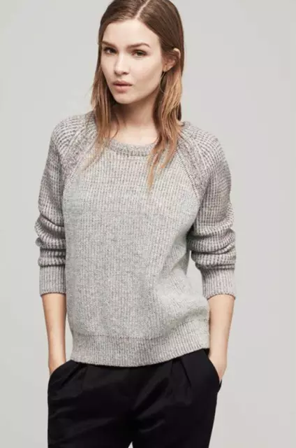 RAG & BONE Addison Contrast Raglan Sleeve Chunky Ribbed Wool Blend Sweater S 2