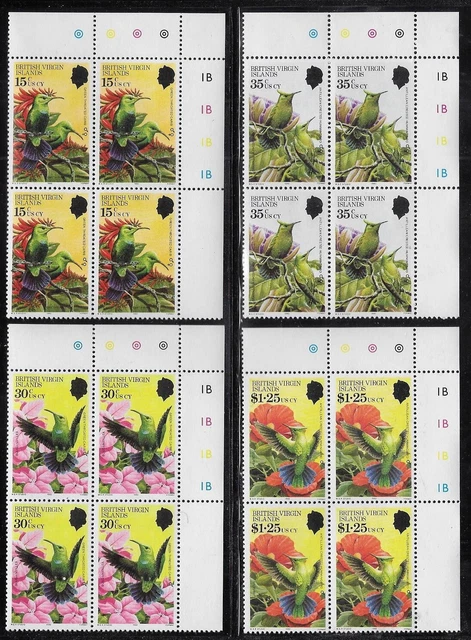 Virgin Islands 1982 Hummingbirds Set MNH Sc#422-25 Plate Blocks CV $24.50 -ow124