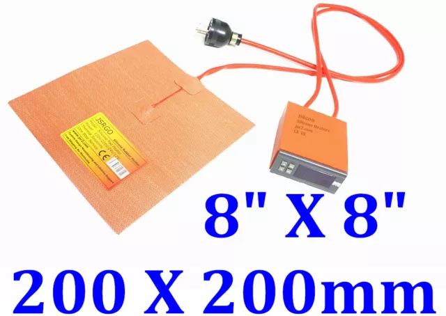 8" X 8" 200 X 200mm 200W w/ 3M w/ Digital Thermostat Printer Heater Pad Mat