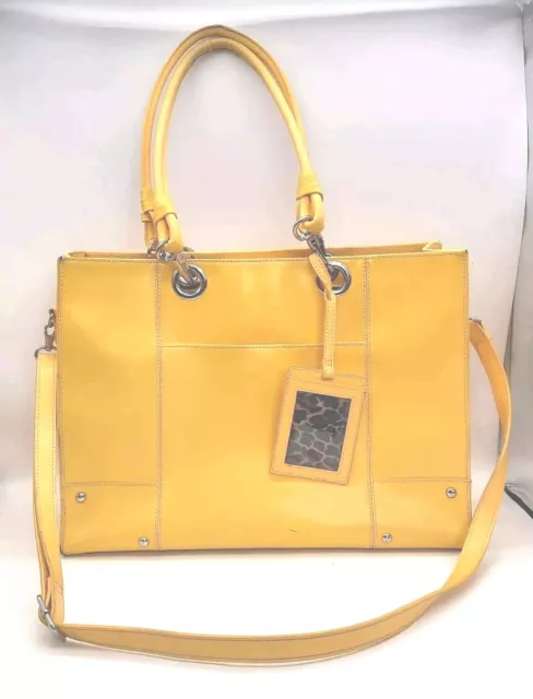 Wilson's Leather Laptop Messenger Tote Bag Purse Yellow Crossbody Faux Leather