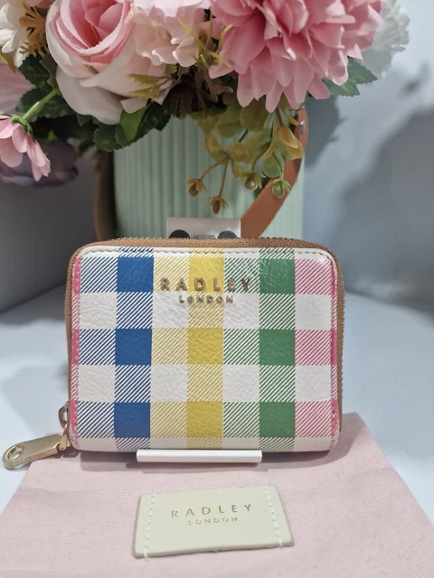 Portafoglio carta Radley London  Carino Gingham piccola cerniera rotonda gesso nuovo