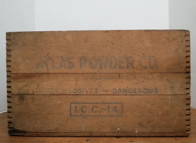 Antique Atlas Powder Company Explosives Giant Black Stumping Wood Crate Box