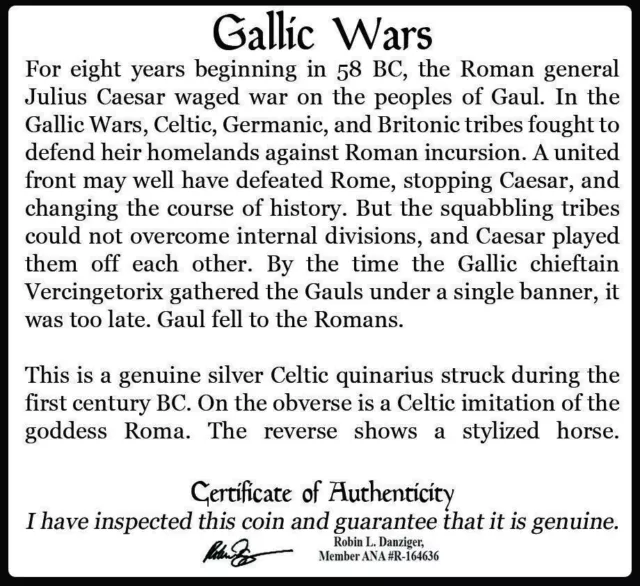 Gallic Wars: Caesar vs. the Celts Silver Celtic Quinarius  (Black Box) ED 3