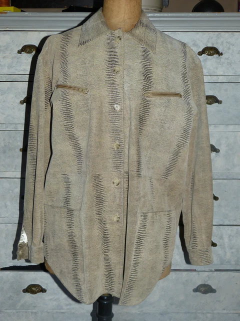 Veste Vintage Nina Ricci (Angelo Tarlazzi) Daim Et Toile Grise Taille 36 - Occasion Très Bon état