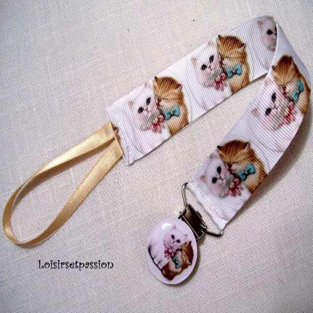 ATTACHE TÉTINE, SUCETTE, CÂLINS de CHATS, Cadeau naissance fille garçon AT14