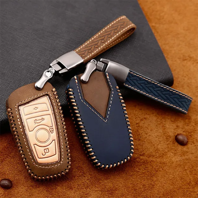 For BMW F12 F20 F21 F30 F31 New Leather Car Key Fob Case Holder Cover Bag Chain