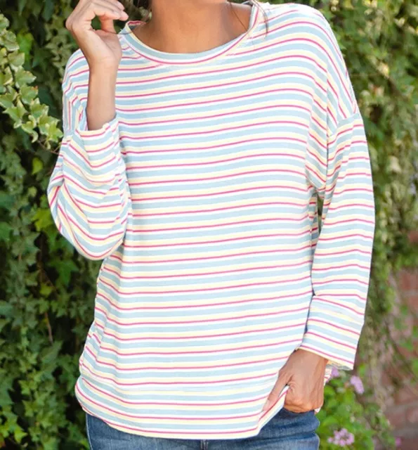 FRESH PRODUCE M L Natural Stripe SHORELINE Callie PULLOVER Top $69 NWT New M/L