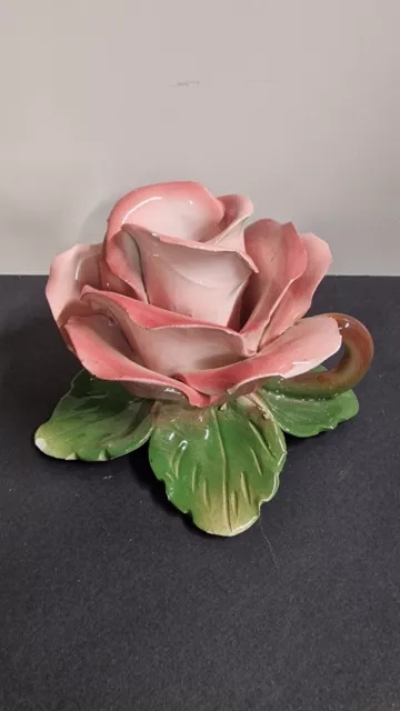 Vintage Italian Taper Candle Holder Capodimonte Pink Rose