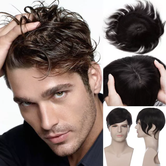 100% Remy Echthaar Herren Toupee für Männer Toupet Herren-Perücke Haarteil Glatt