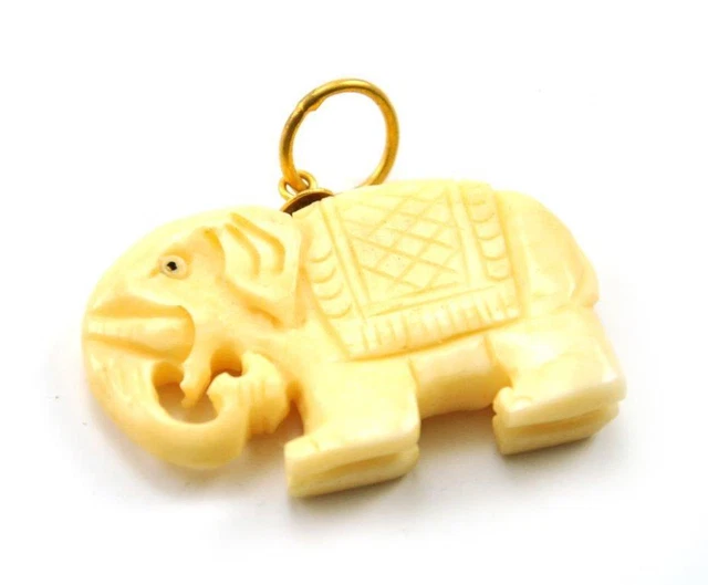 Vintage Oriental Bone Carved Bead Hand Carved Charm Pendant Elephant Lucky 2
