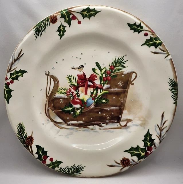 Winters Wonder Pier 1 Rare Pattern "Sleigh", Accent, Salad Plate Set of 2. New