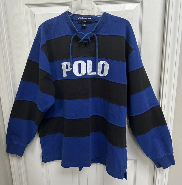 Vintage Polo Sport Ralph Lauren SZ L Rare Spellout Rugby Shirt  50” Chest