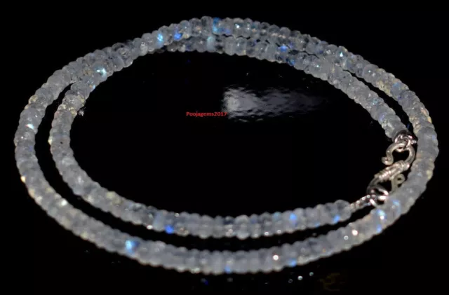 925 Sterling Silver 18" Strand Necklace Rainbow Moonstone Round 5-6 mm Beads