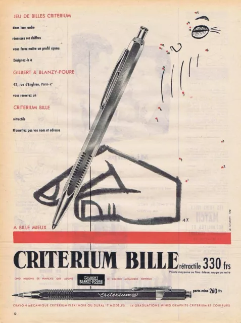 PUBLICITE ADVERTISING 045 1956 CRITERIUM Bille stylo