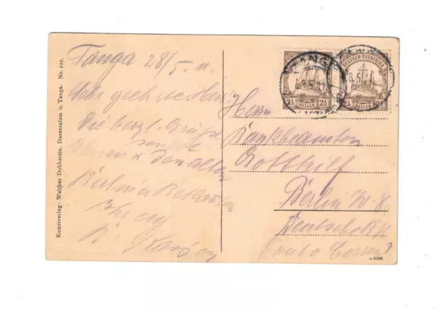 8P DOA Tanga im Eingeborenenviertel TANGA 28.5.1911 nach Berlin 2 x 2 1/2 Heller