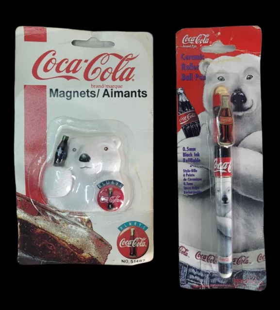 NOS Vintage 1997 Coca-Cola Magnet Coca-Cola Polar Bear 1998 Coke Ceramic Pen