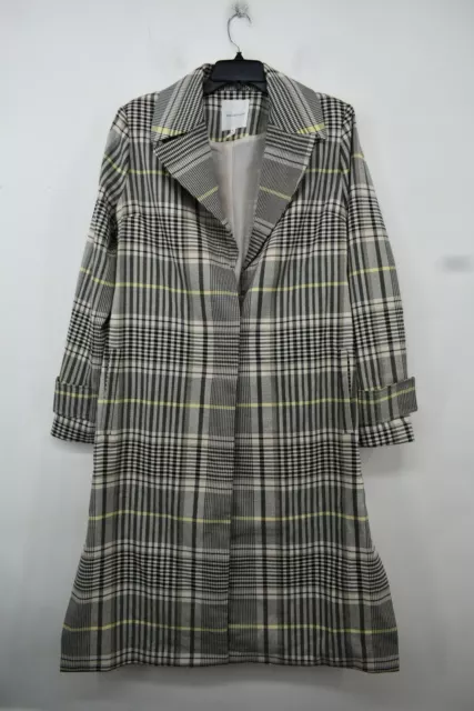 Avec Les Filles Womens Plaid Notch Collar Trench Coat Long Sleeve Woven Padded M