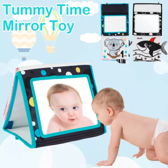 Tummy Time Mirror Toy with 8 Pages Cloth Books Early Learning Baby Mirror aui