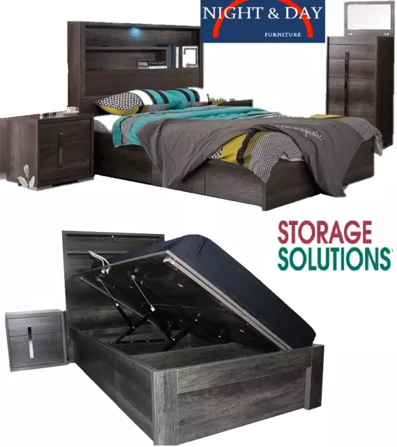 Charlie library Queen Gas lift 4 Pce Bedroom Suite 2 Bedsides tallboy Charcoal