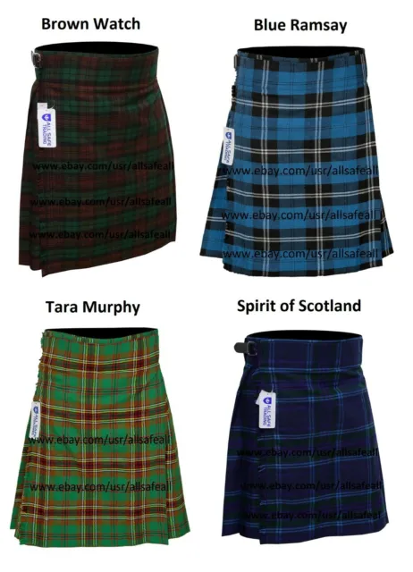 Men's Scottish Kilts Tartan Kilt 13 oz Highland Casual Kilt 4 Tartans
