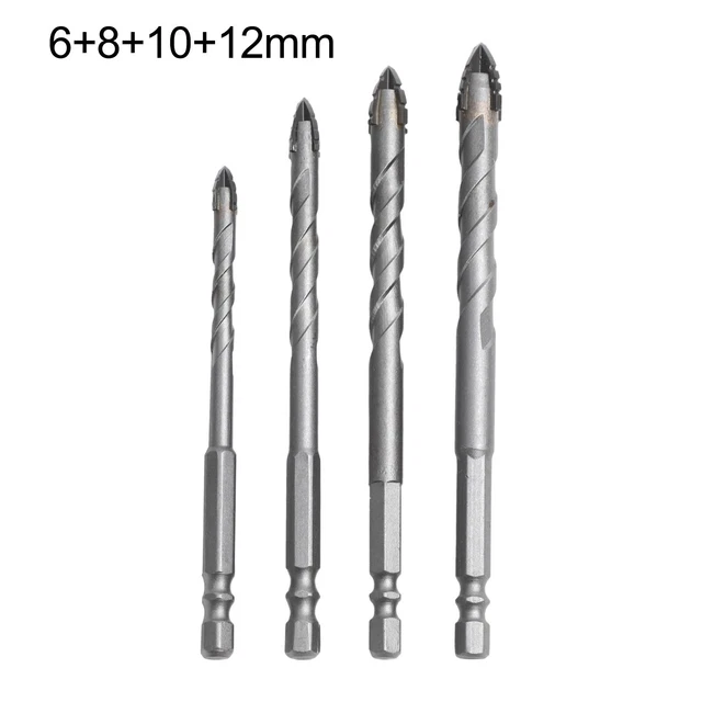 Lot De 4 Forets Excentriques Pour Verre Et Carrelage - Diamètres 6, 8, 10, 12 Mm - En Carbure - Réduction Des Vibrations - 4