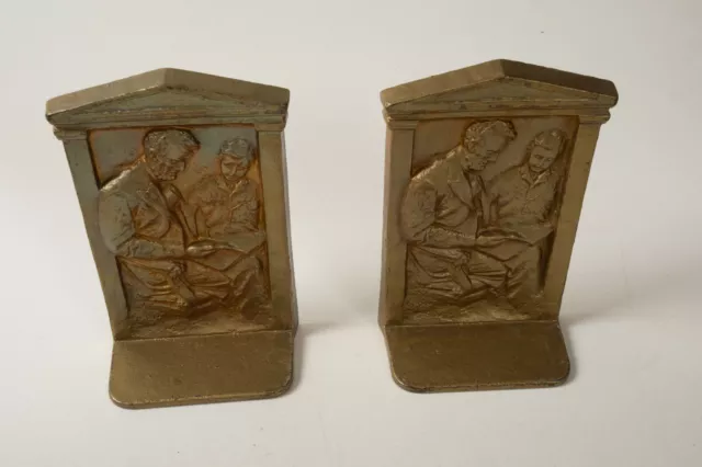 Abraham Lincoln & Tad Reading Bookends (R5R)Signed Olga Miller MP 1922 Cast Iron