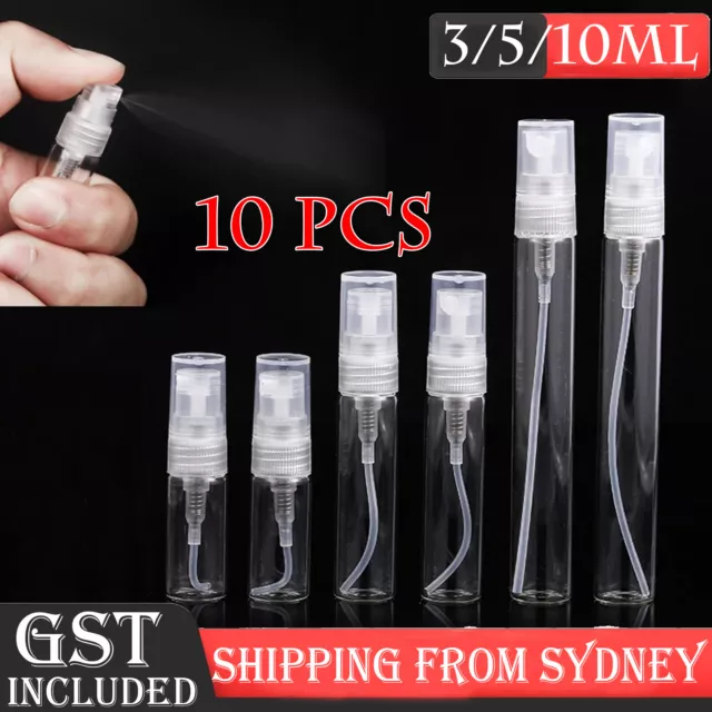 10Pcs 3/5/10ml Glass Perfume Empty Bottle Atomizer Pump Spray Comestic Bottle AU