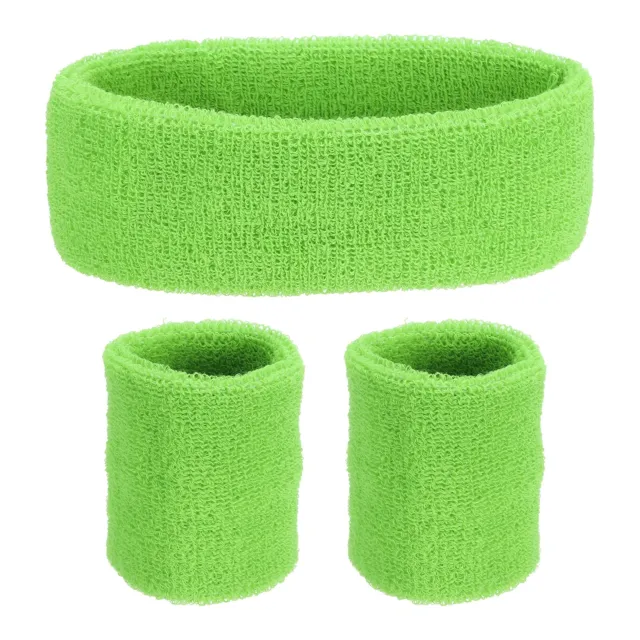 1 Headband & 2 Sport Wristbands Cotton Athletic Sweatband Light Green