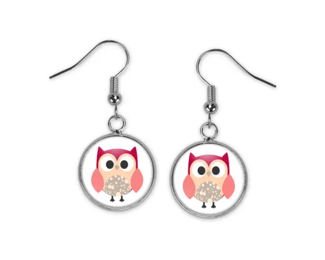 Owl Whimsical Doodle Art Silver Dangle Earrings New Hypoallergenic Fun Fanciful