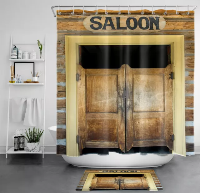 Western Rustic Retro Barn Door Farmhouse Shower Curtain Set for Bathroom Decor
