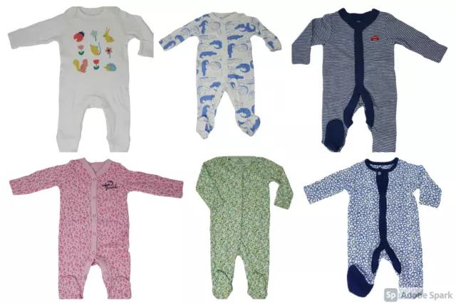 Ex Chainstore Babygrow Sleepsuits Cotton Unisex Boys Girls Newborn to 24-36 NEW