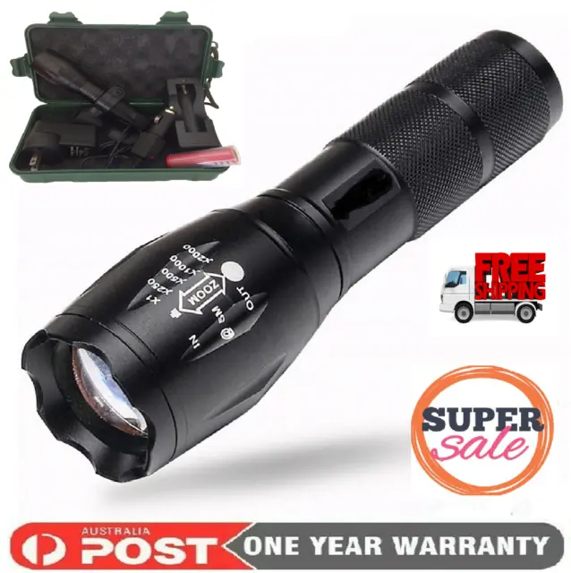 LED Torch Handheld Flashlight Zoomable Rechargeable USB Light Hunting Spotlight