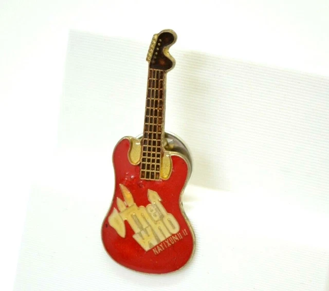 The Who Guitar Pin Red Hard Rock Roll Metal Band Collectible Lapel Bag Gear Vtg