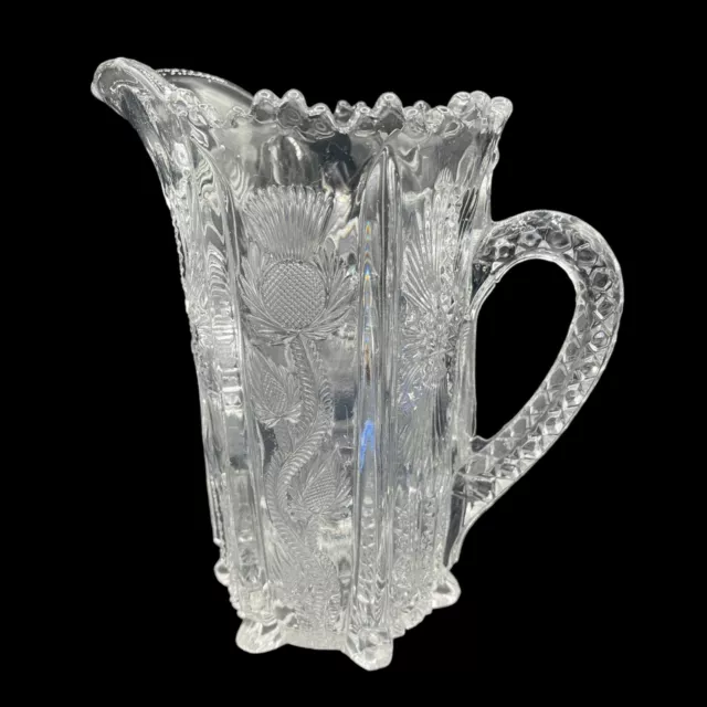 Antique EAPG 1910 Pattern Glass Higbee Paneled Thistle Delta 1 Qt Milk Pitcher