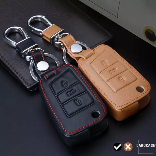 Leder Schlüsselhülle Cover für VW Golf Polo Touran, Seat Skoda Schlüssel schwarz