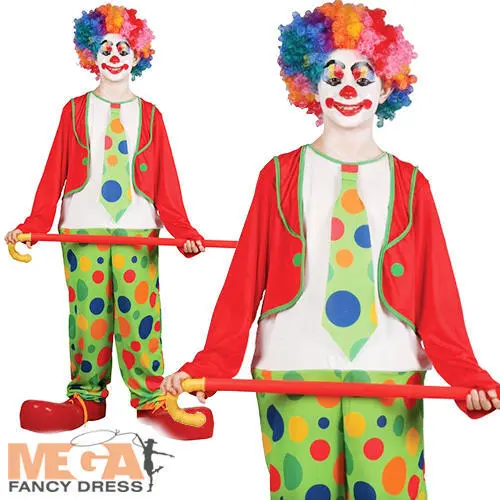 Funny Circus Clown Boys Fancy Dress Halloween Carnival Kids Child Costume Outfit