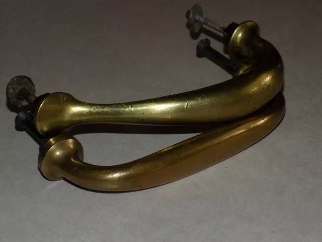 AAFA Vtg LOT of 2 diff. HEAVY Solid Brass DOOR PuLL HANDLES SchooL SaLvaged 6”