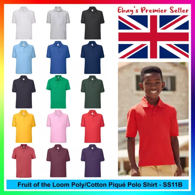 Fruit of the Loom Kids Poly/Cotton Pique Polo Shirt - Children's Plain Blank Tee