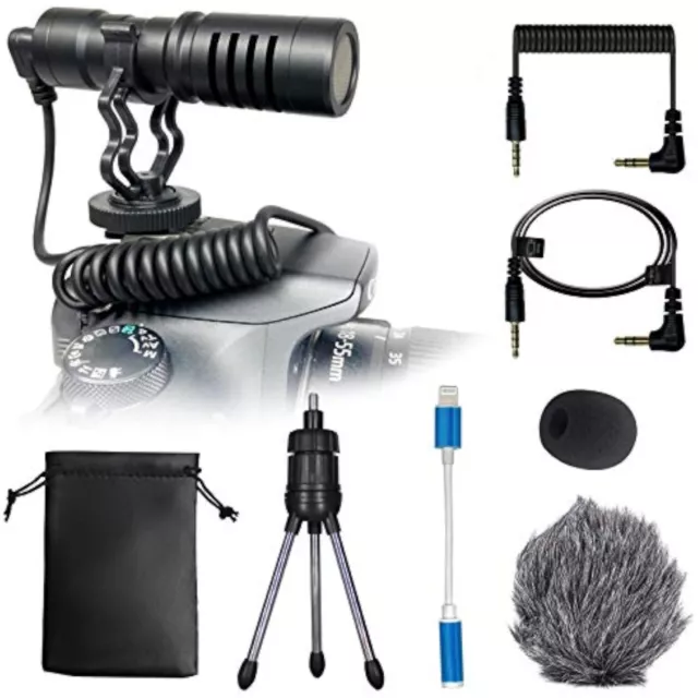 Video Microphone DSLR Camera Shotgun Mic Shock Mount Mini Tripod + Carry Bag