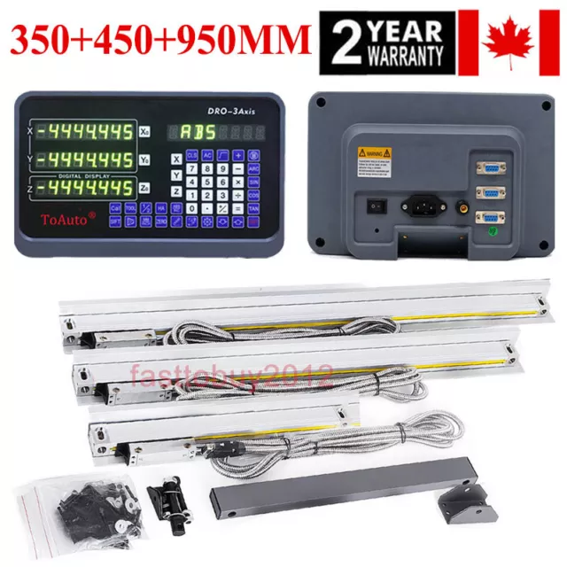 3 Axis DRO Linear Scale 350+450+950mm Glass Scales Digital Readout Kit CNC