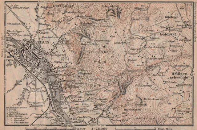 THUN ENVIRONS. Goldiwyl. Switzerland Suisse Schweiz carte karte 1905 map