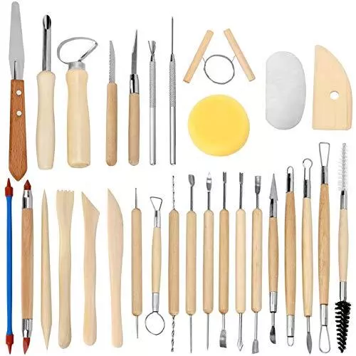 Set of 30 Clay Sculpting Tools Wooden Handle Pottery Carving Tool Kit