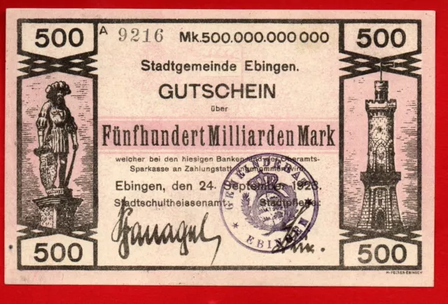 500 Milliarden Mark Ebingen/Balingen/Albstadt Notgeld 1923 toller zustand