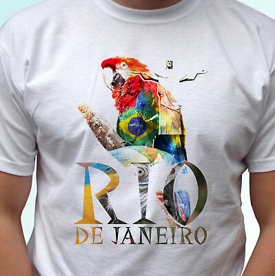 RIO DE JANEIRO bianco T SHIRT Parrot Tee Top Brasile Design Uomo Donna Bambini Baby