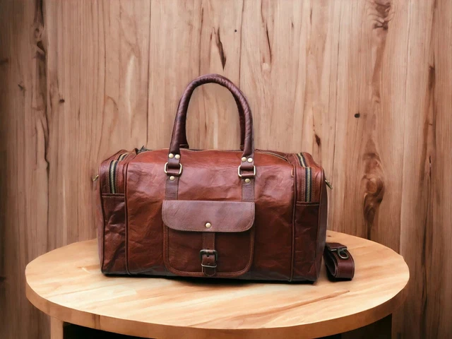 Sac De Sport En Cuir Véritable De Chèvre Pour Homme - Fait Main En Inde, Vintage, Marron