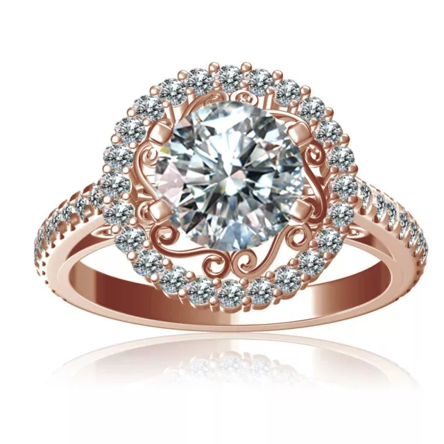 4.50 ct Round Simulated Diamond Solid 14k Rose Gold Finish Halo Engagement Ring