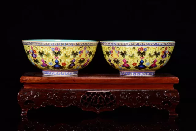 A Pair Chinese Enamel Porcelain Hand-Paintde Exquisite Gourd Bowl 多子多福 15002