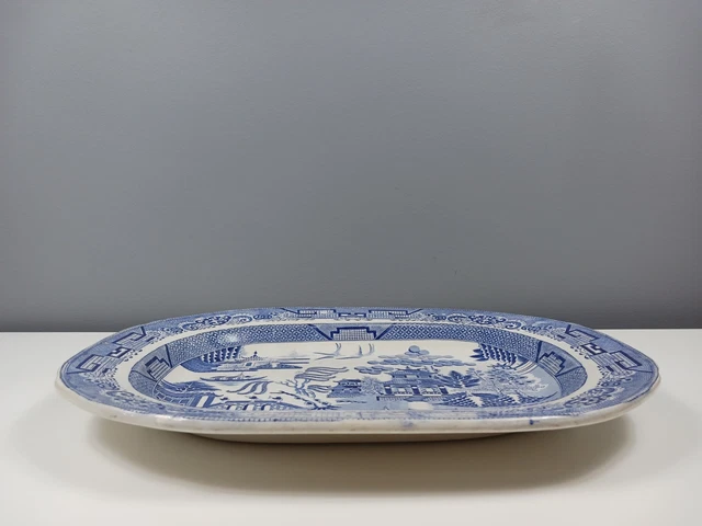 LARGE UNBRANDED BLUE & White WILLOW PATTERN Meat Platter - 43 cm x 34.5 ...